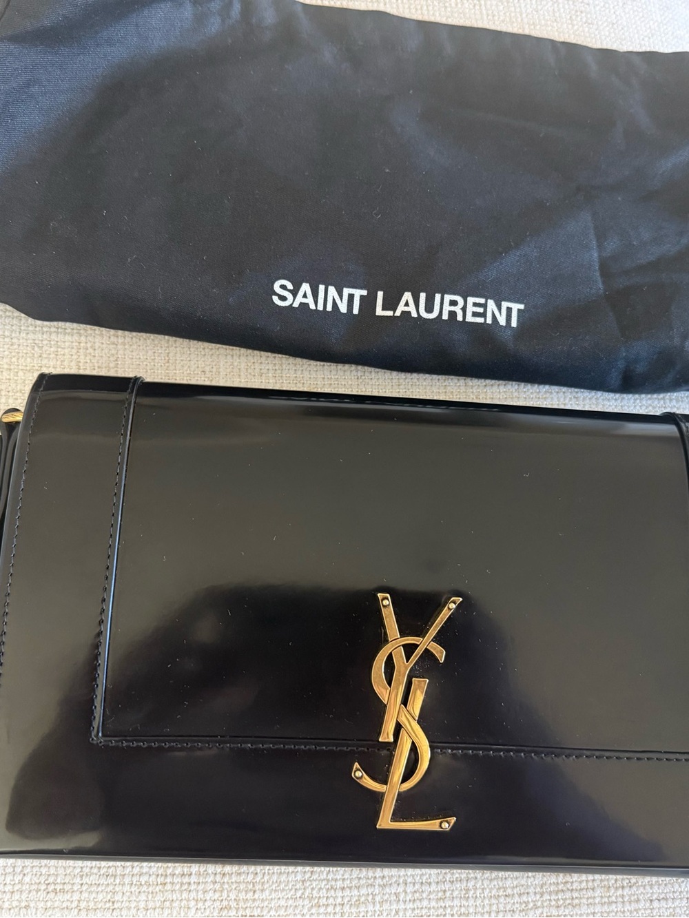 Saint Laurent Black Leather Clutch with Gold Logo